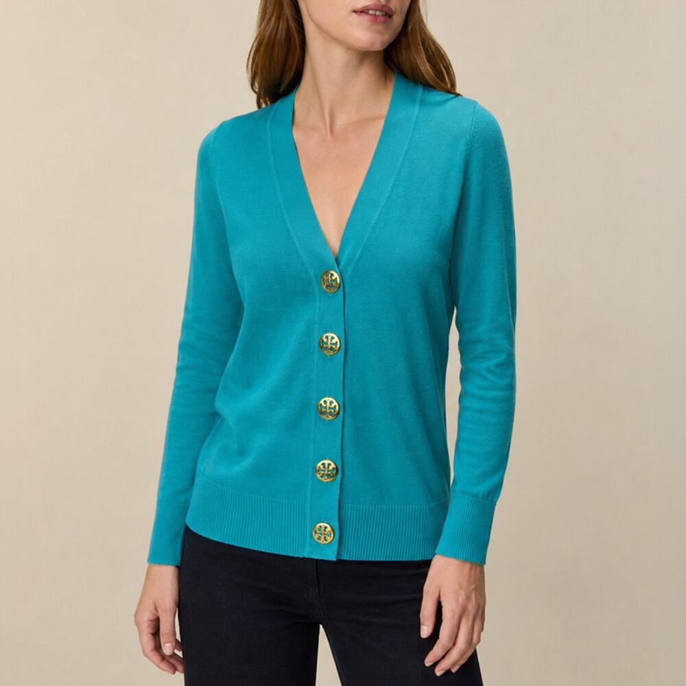 Tory Burch Turquoise Simone Cardigan Sweater Size S